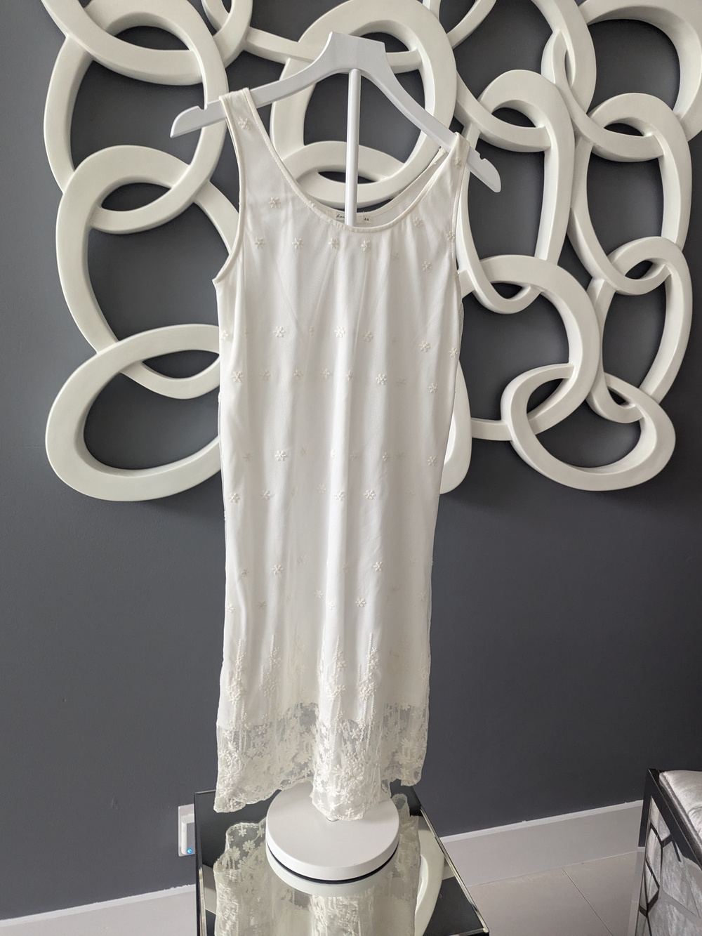 Sleeveless Cream Midi Dress with Lace Hem